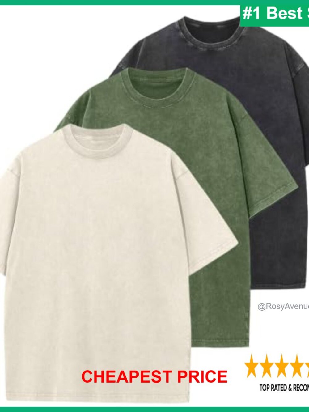Oversized Cotton T-Shirts 3 Pack Short Sleeve Crew Neck Casual Basic Tee